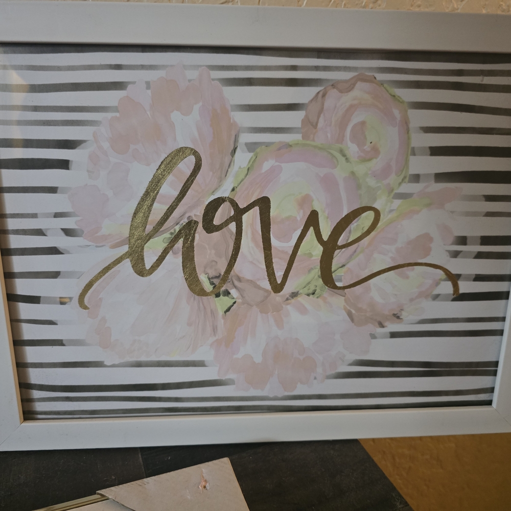 Gold and Pink Floral Love Wall Art